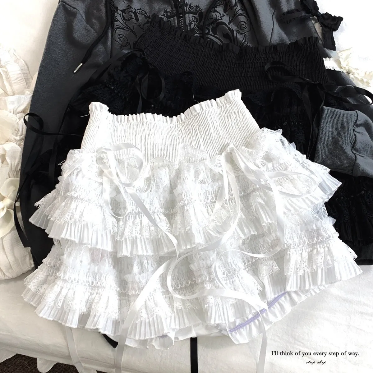 *sleepingdoll homemade* French lace splicing layered leggings skirt