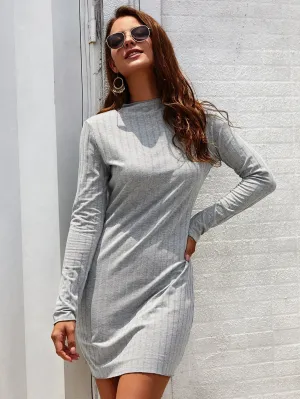 Solid Mock Neck Fitted Jumper Dress