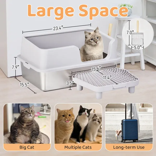 Stainless Steel Cat Litter Box | Extra-Large | Anti-Tracking Design