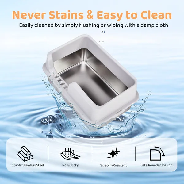 Stainless Steel Cat Litter Box | Extra-Large | Anti-Tracking Design