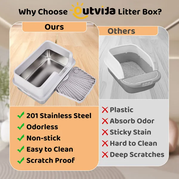 Stainless Steel Cat Litter Box | Extra-Large | Anti-Tracking Design