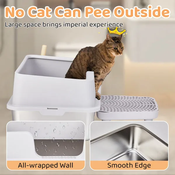 Stainless Steel Cat Litter Box | Extra-Large | Anti-Tracking Design