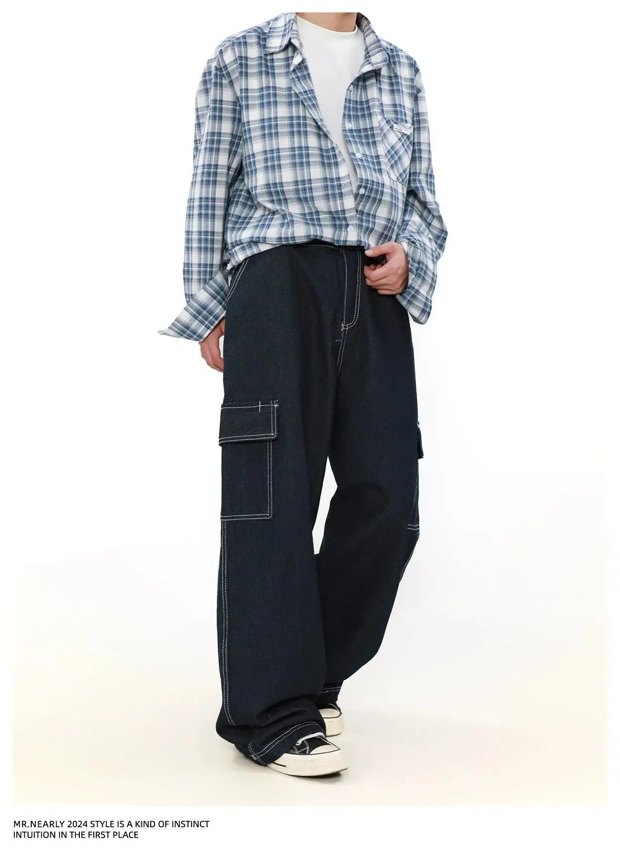 Stitched Flap Pocket Wide Cargo Pants