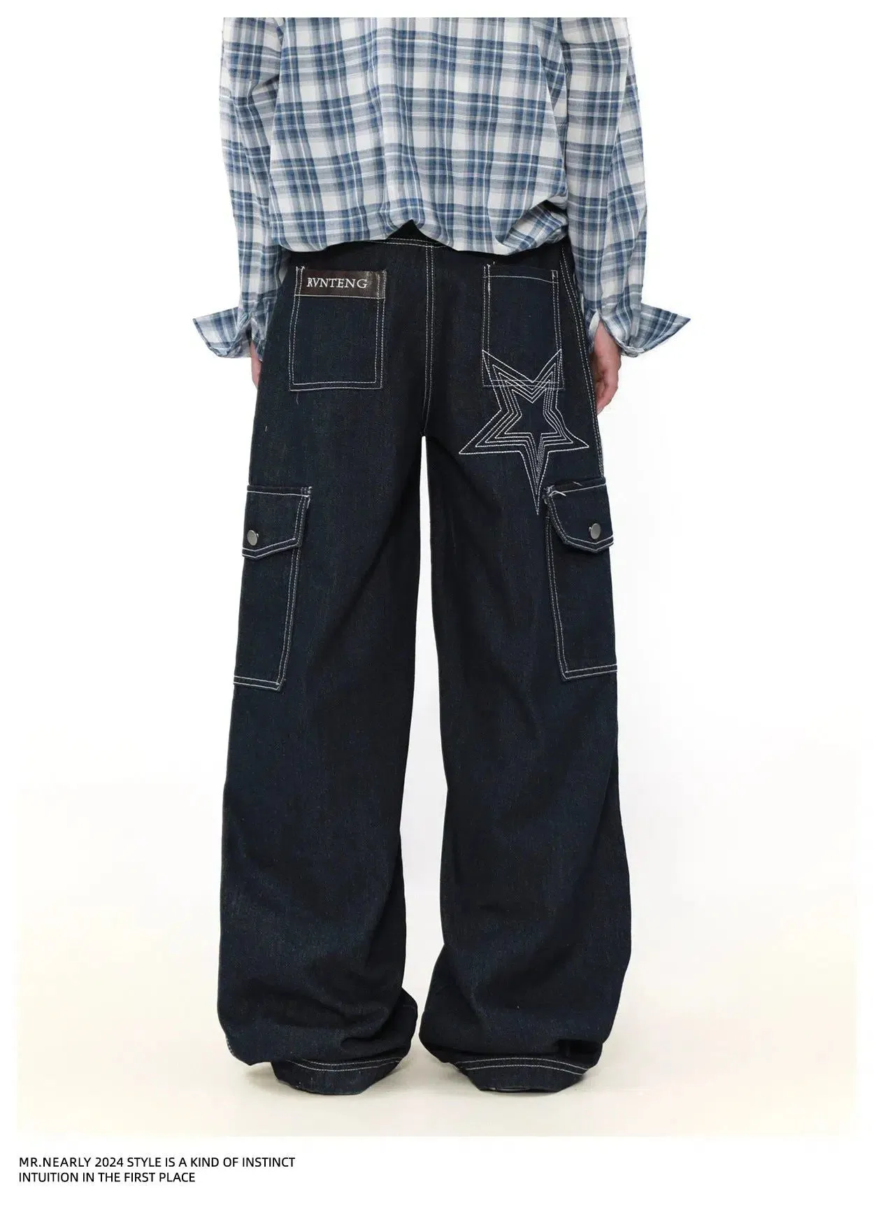 Stitched Flap Pocket Wide Cargo Pants