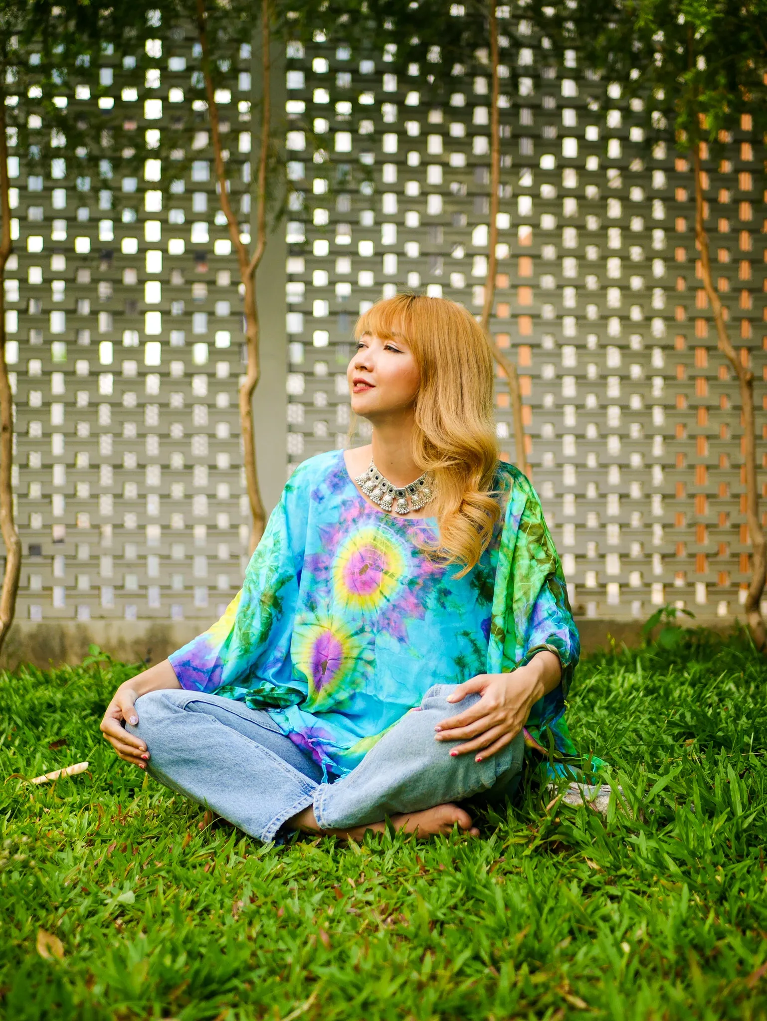 T0220- Hand Dyed Tunic Boho Kaftan Blouse Hippie Oversize Tops
