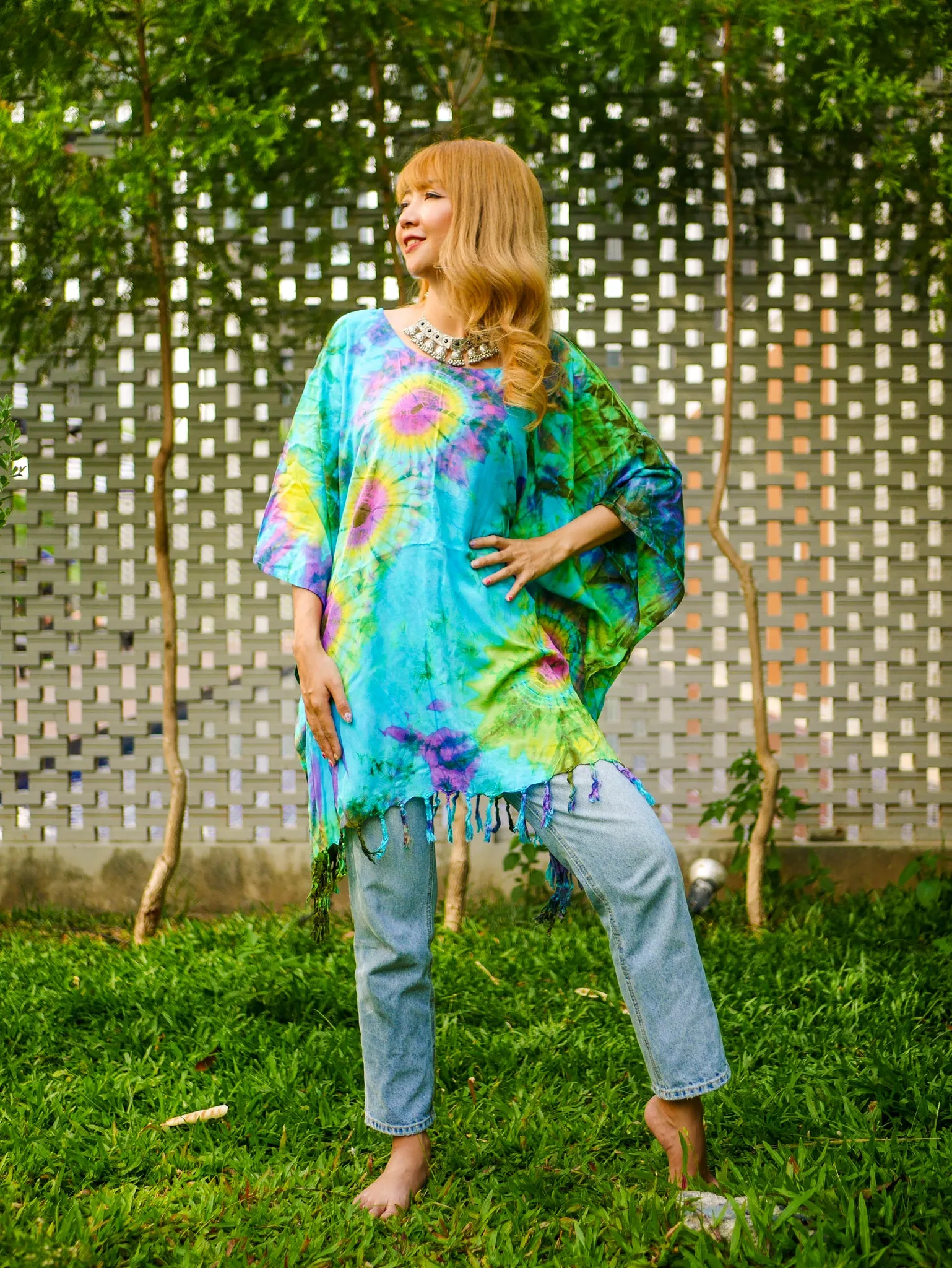 T0220- Hand Dyed Tunic Boho Kaftan Blouse Hippie Oversize Tops