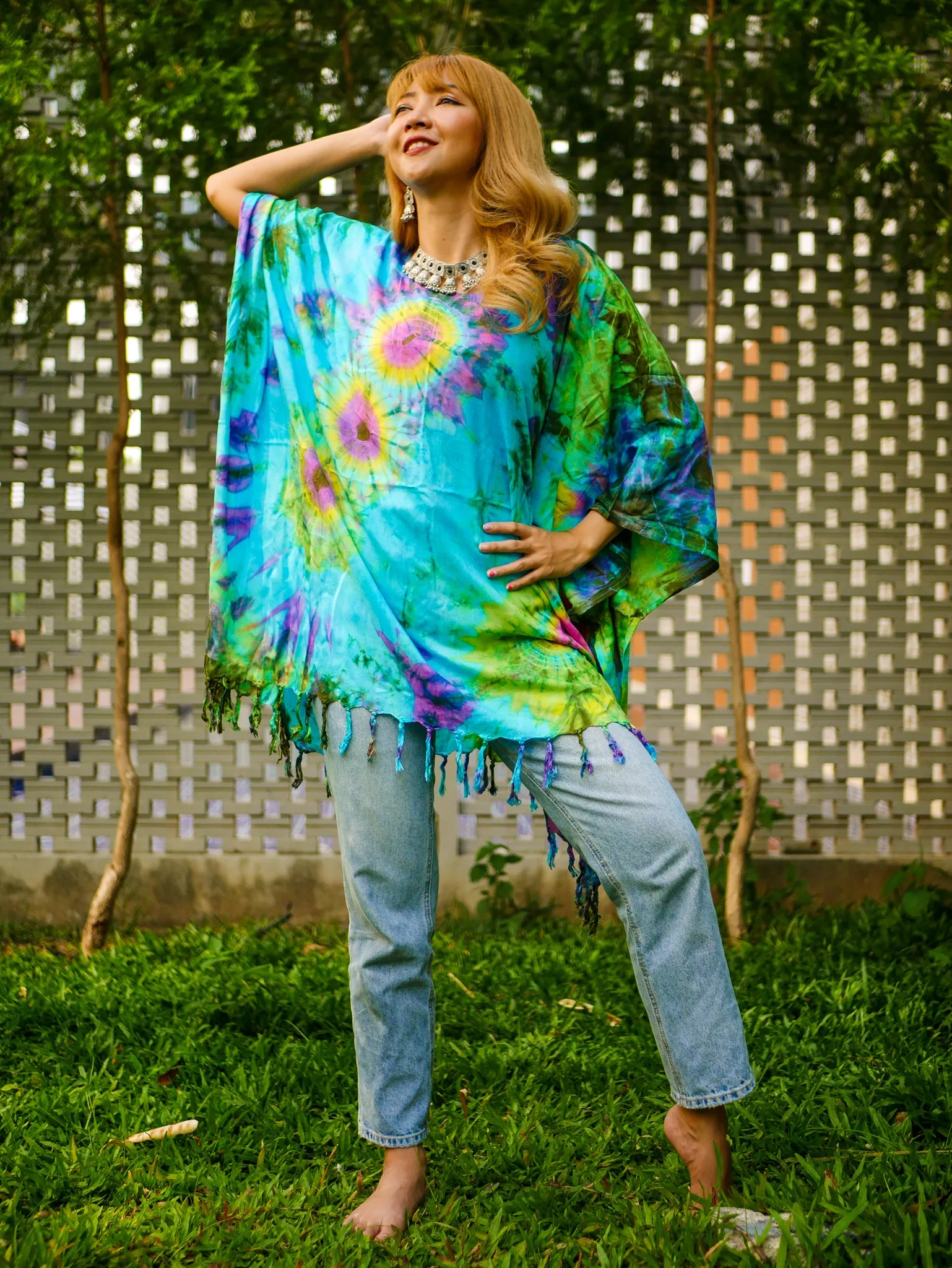 T0220- Hand Dyed Tunic Boho Kaftan Blouse Hippie Oversize Tops