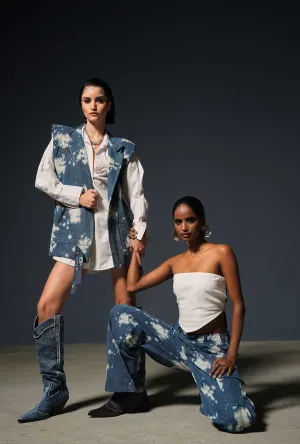 Tie-Dye Mid-Waist Cargo Pants   White Denim Off-Shoulder Top