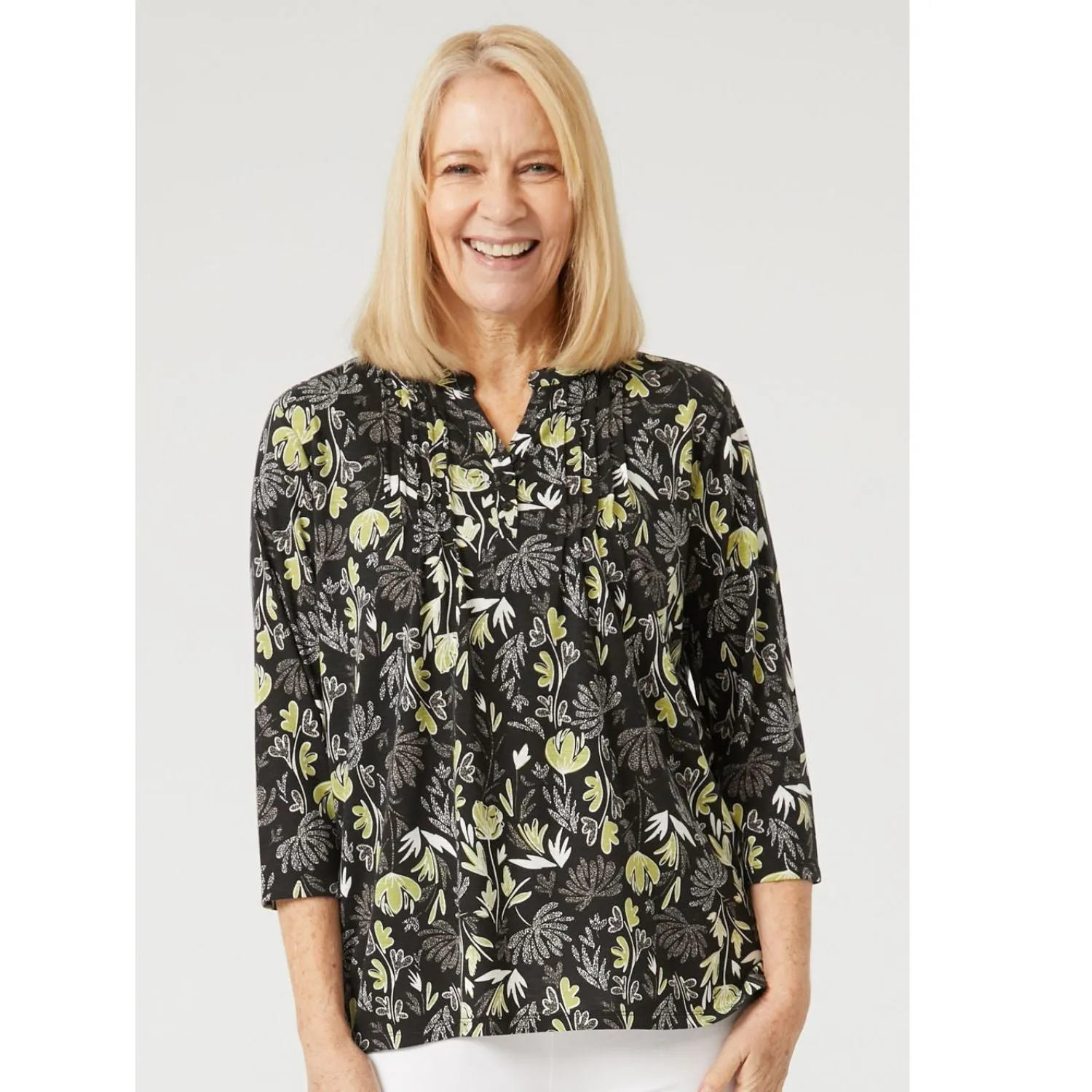 TIGI 22/24 Notch Neck Pin Tuck Detail Top