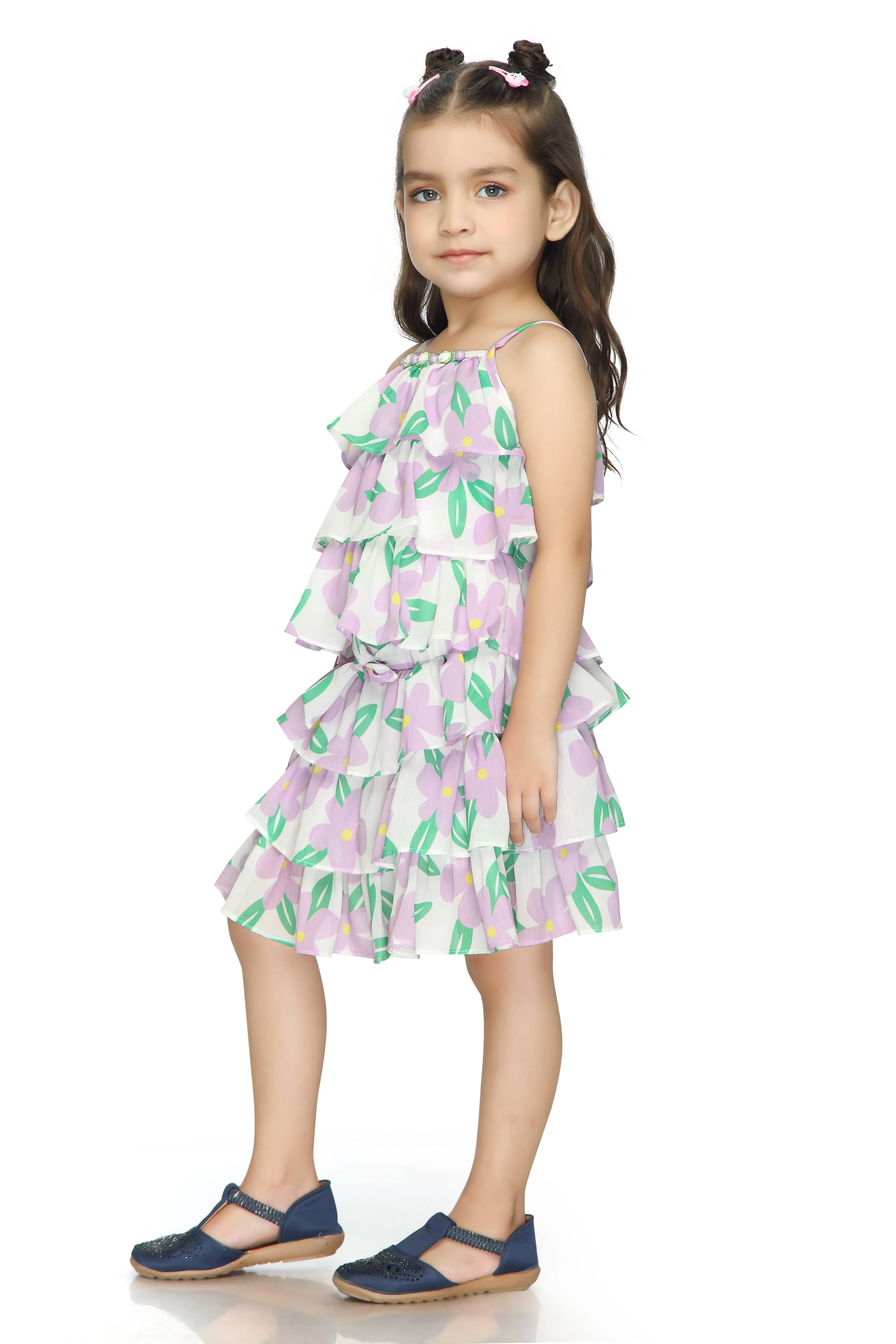 Tressel Kids Sleeveless Floral Print Three Layered Design