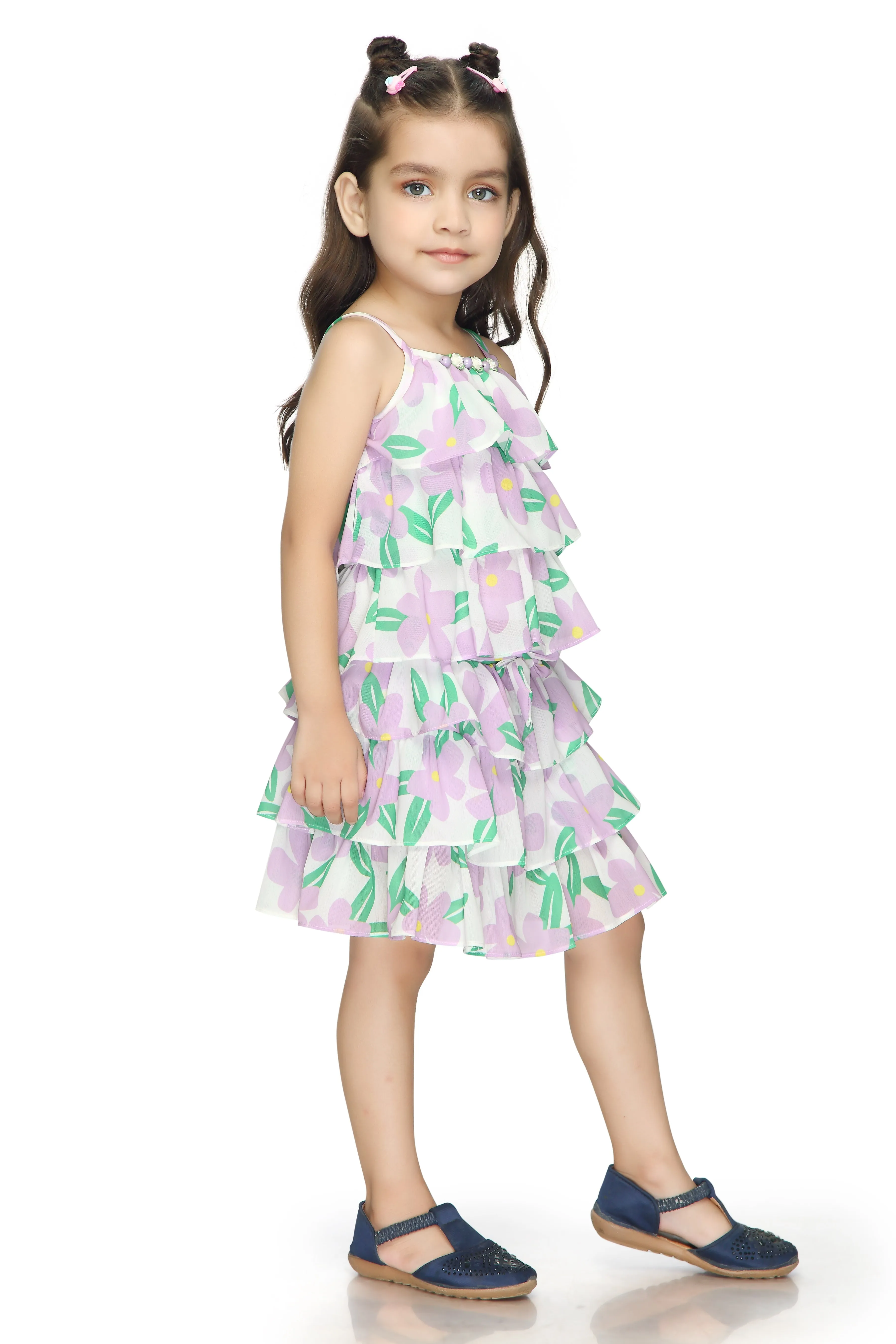 Tressel Kids Sleeveless Floral Print Three Layered Design
