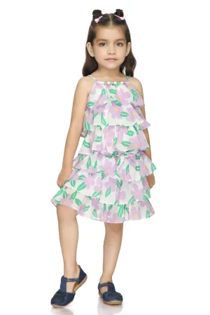 Tressel Kids Sleeveless Floral Print Three Layered Design