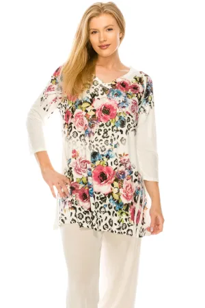 V-Nk Binding Tunic  Quarter Sleeve Rhinestones-3047HT-QRU1-R-U182