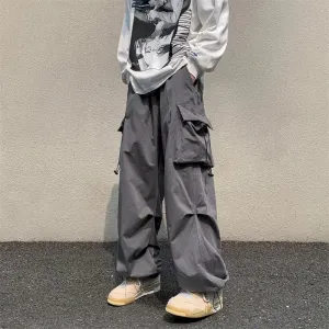 Wjczt  Streetwear Y2K Cargo Pant Black Pants 2025 New Harajuku Fashion Casual Loose Men Rock Straight Wide Leg Pants Cotton