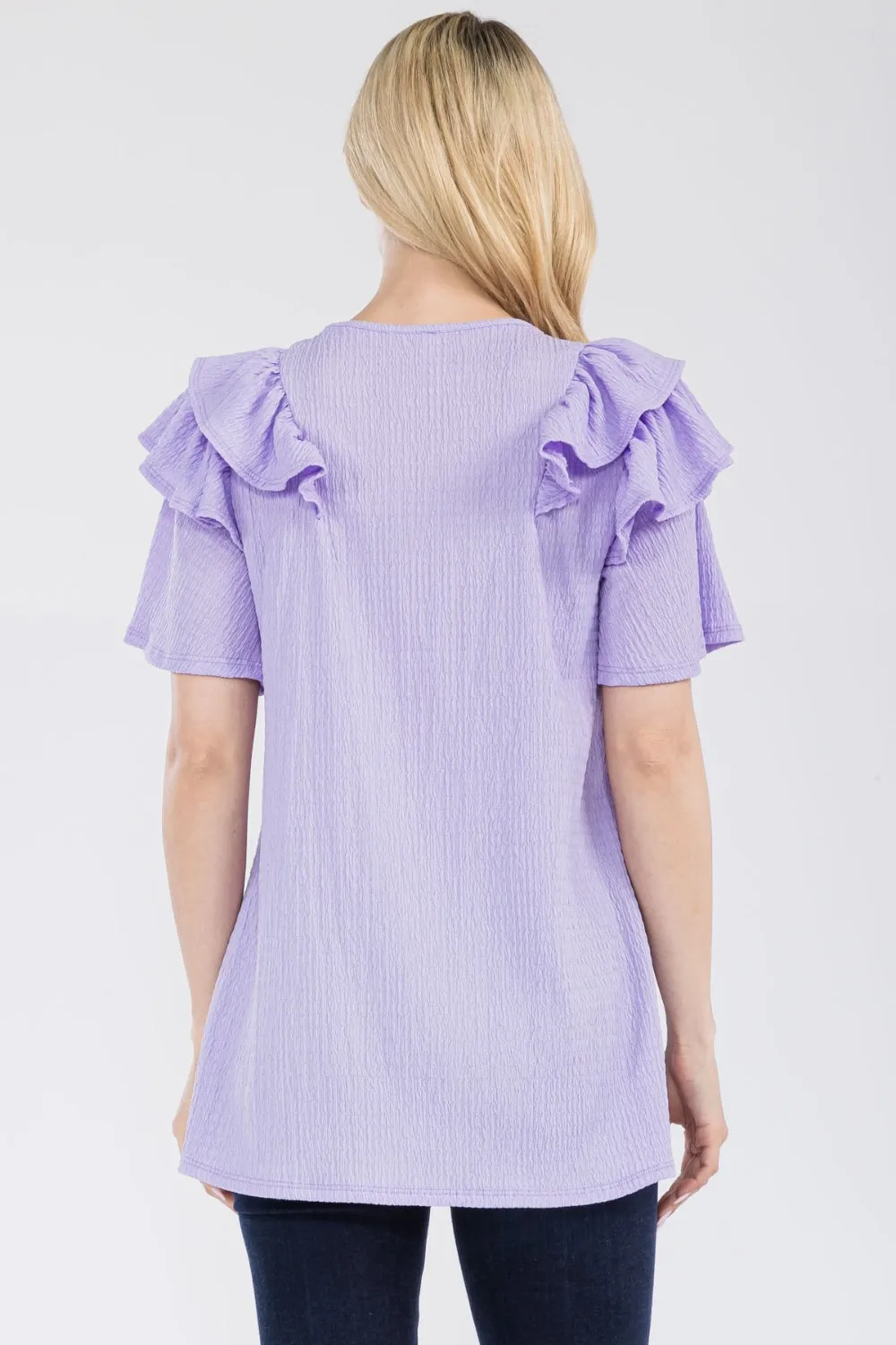 Women's Celeste Full Size Ruffle Layered Short Sleeve Texture Top