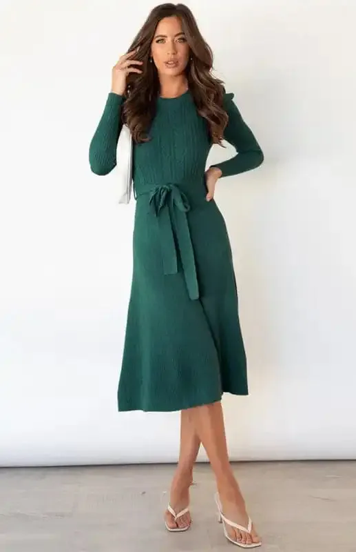 Women’s Long Sleeve Cable Knit Sweater Dresses