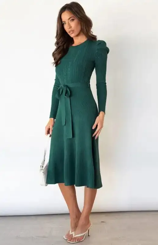 Women’s Long Sleeve Cable Knit Sweater Dresses