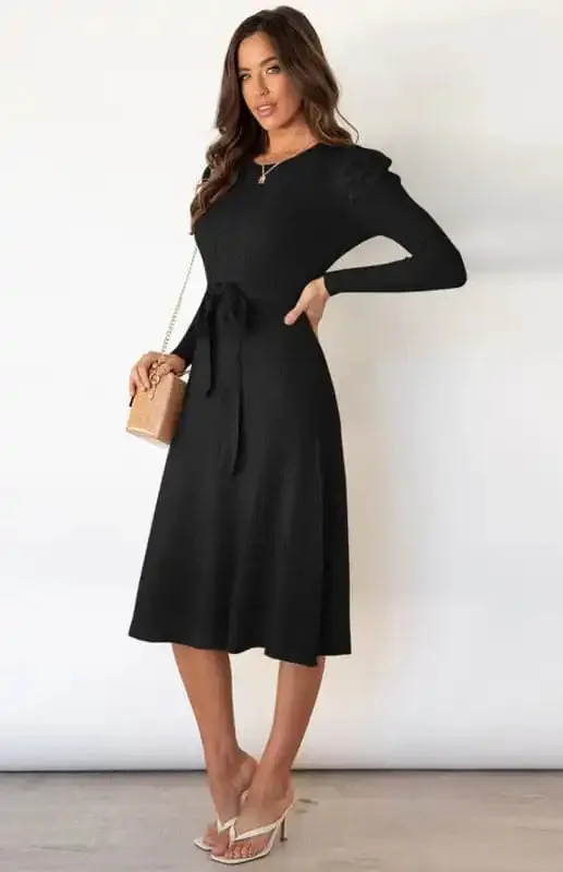 Women’s Long Sleeve Cable Knit Sweater Dresses