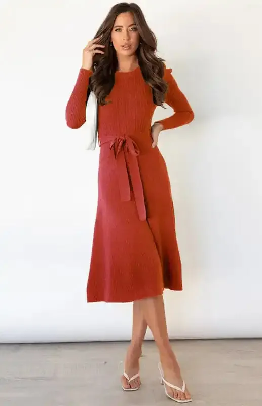 Women’s Long Sleeve Cable Knit Sweater Dresses