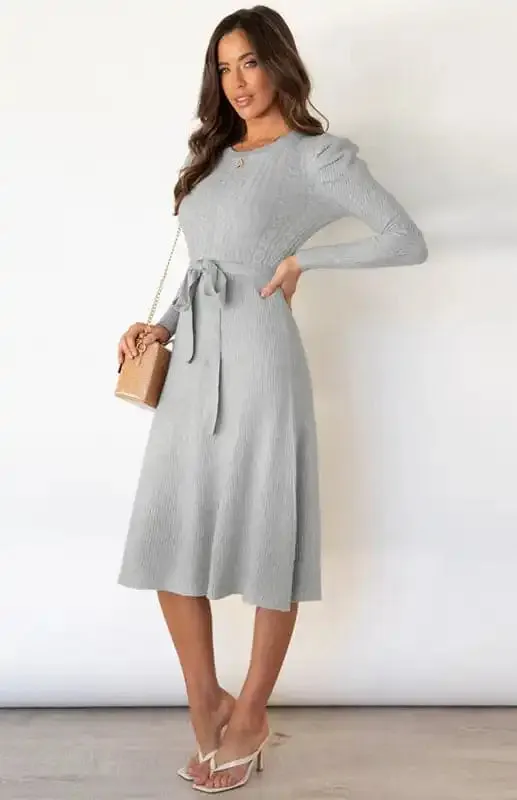 Women’s Long Sleeve Cable Knit Sweater Dresses