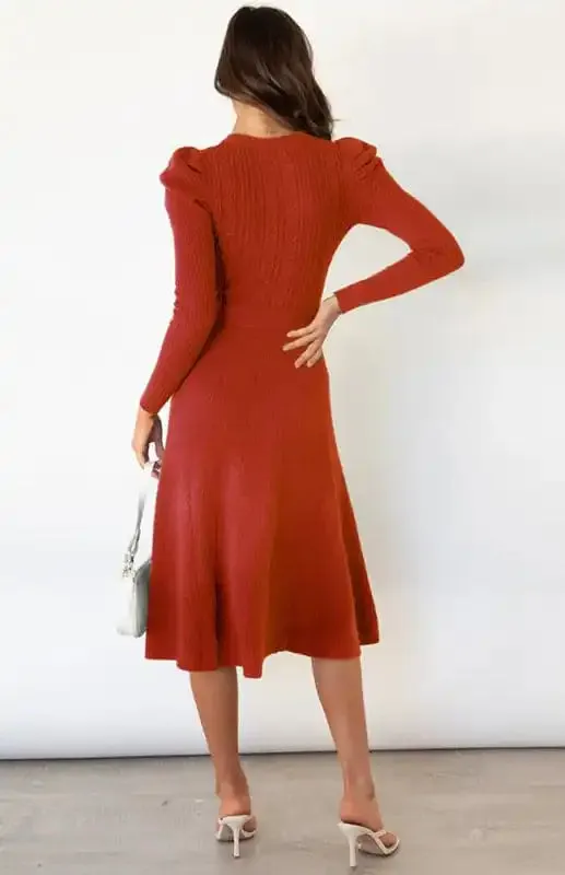 Women’s Long Sleeve Cable Knit Sweater Dresses