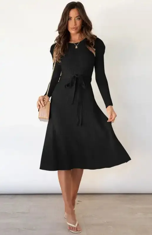Women’s Long Sleeve Cable Knit Sweater Dresses