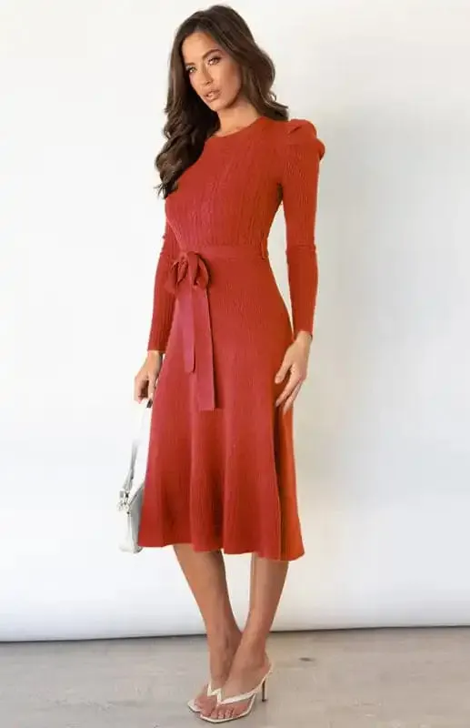 Women’s Long Sleeve Cable Knit Sweater Dresses