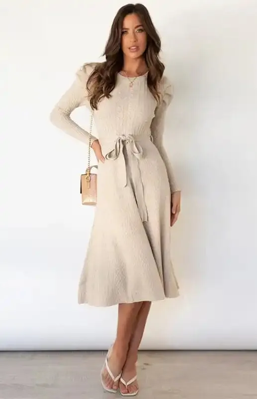 Women’s Long Sleeve Cable Knit Sweater Dresses