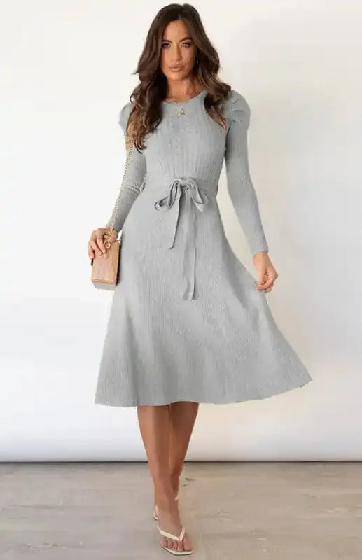 Women’s Long Sleeve Cable Knit Sweater Dresses