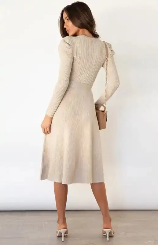 Women’s Long Sleeve Cable Knit Sweater Dresses