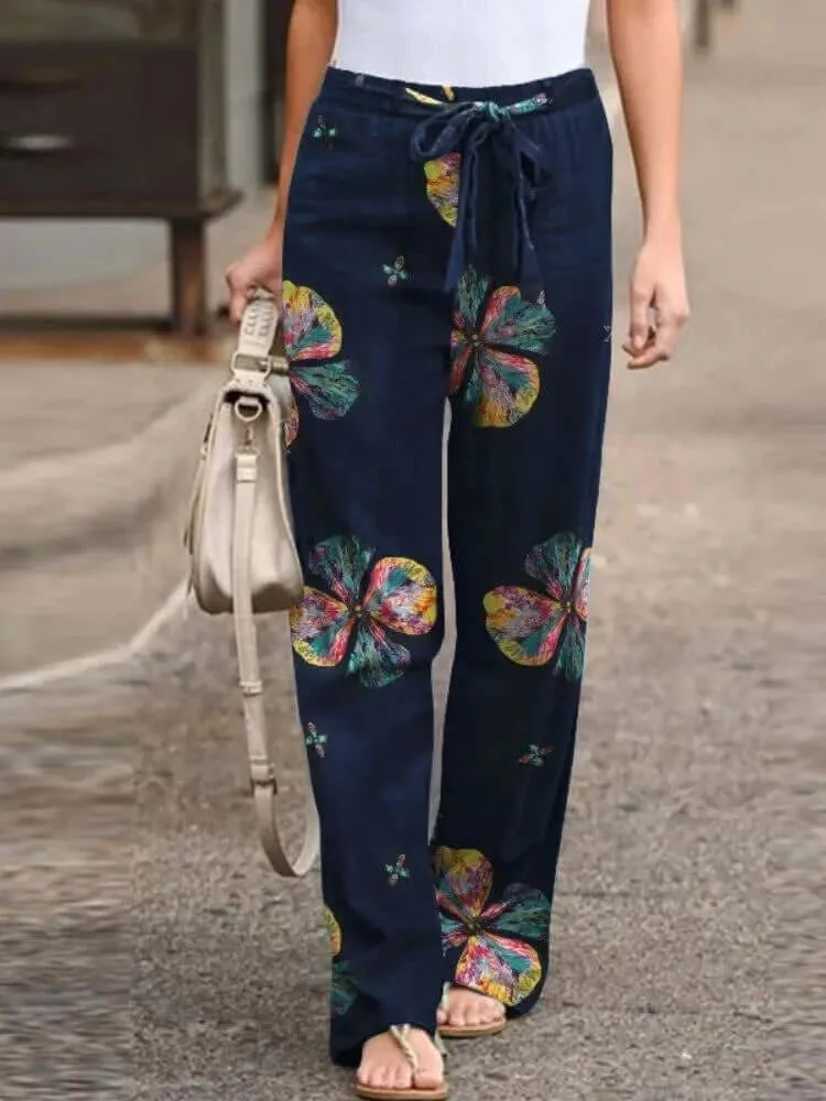 Women's Wide-Leg Floral Pants: Lightweight & Breathable