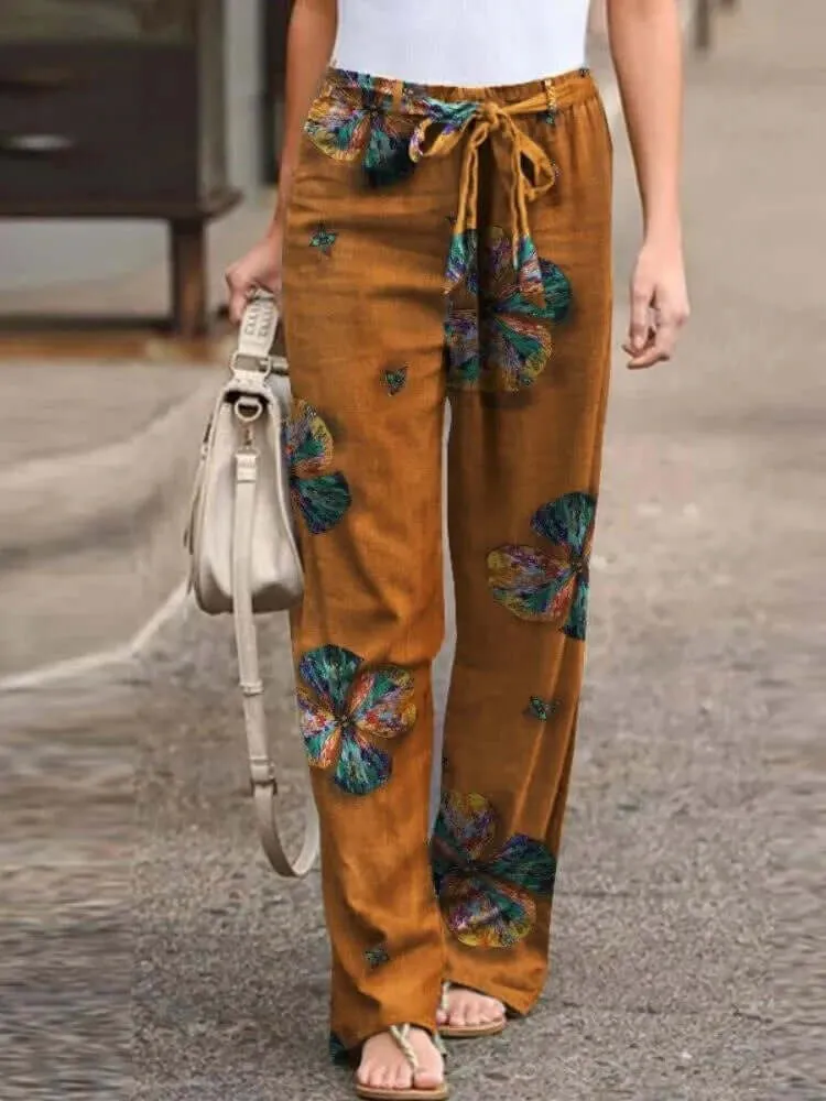 Women's Wide-Leg Floral Pants: Lightweight & Breathable