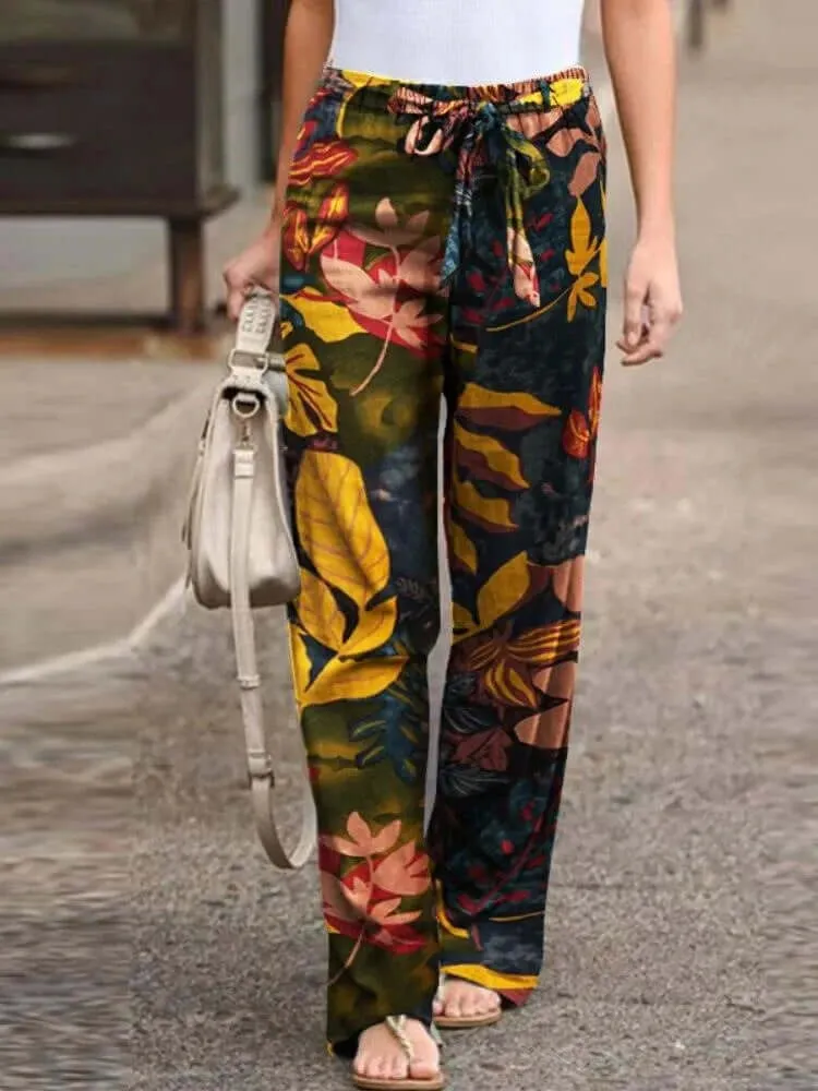 Women's Wide-Leg Floral Pants: Lightweight & Breathable