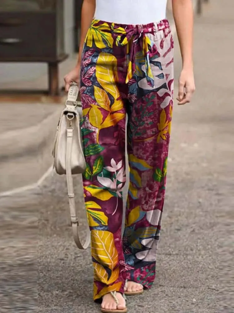 Women's Wide-Leg Floral Pants: Lightweight & Breathable