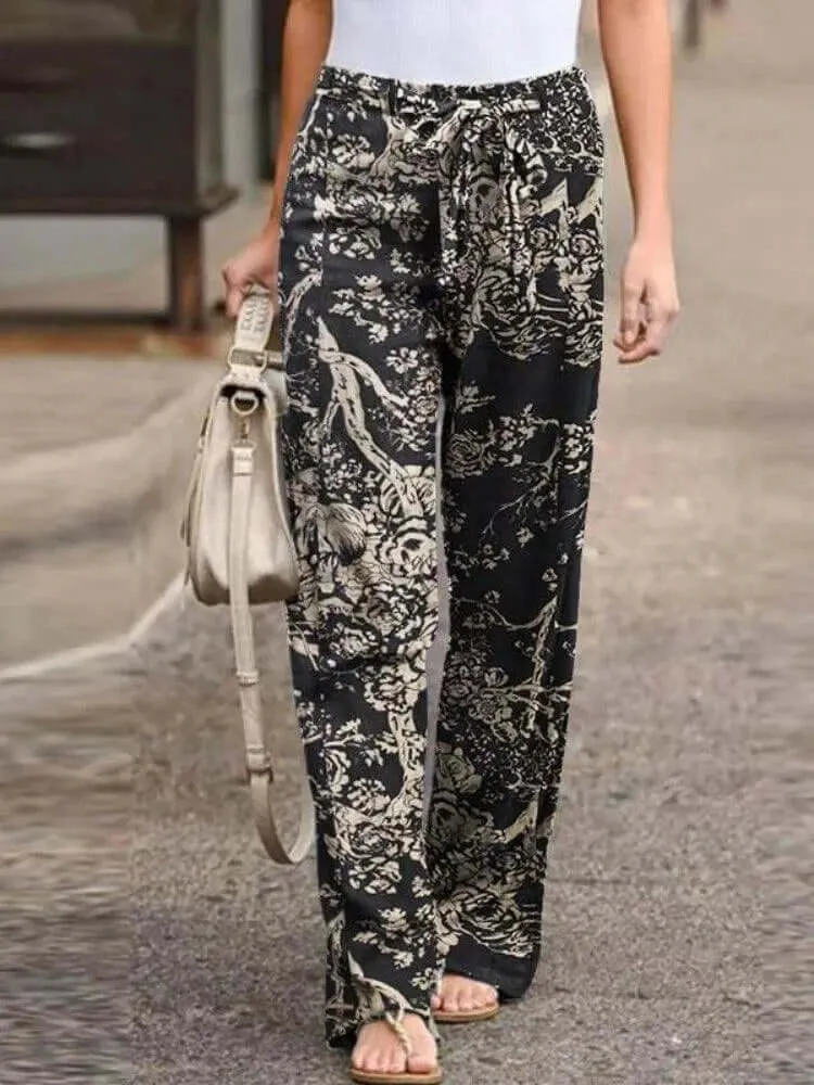 Women's Wide-Leg Floral Pants: Lightweight & Breathable