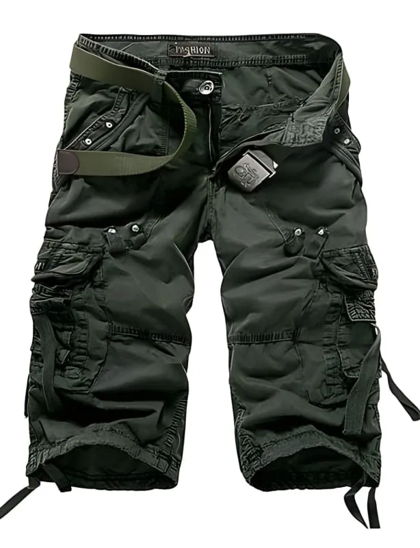 Yellow Solid Colored Men's Cargo Shorts with Pockets and Belt