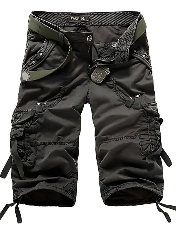 Yellow Solid Colored Men's Cargo Shorts with Pockets and Belt
