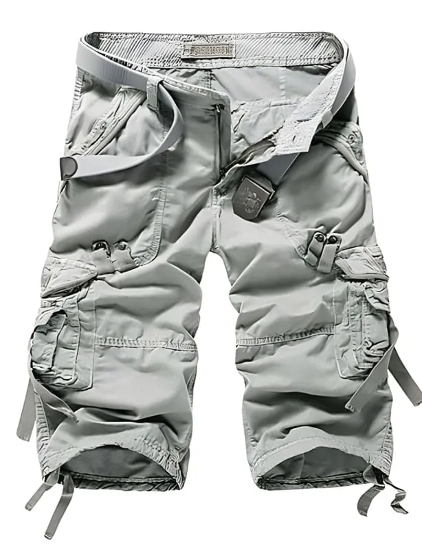 Yellow Solid Colored Men's Cargo Shorts with Pockets and Belt